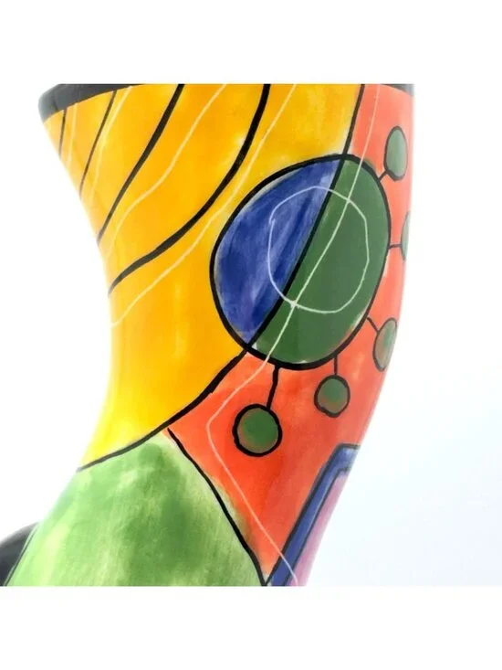 Muzeum Abstract Picasso Inspired Hand Painted Ceramic Candlestick Holder 10" - Picture 12 of 12